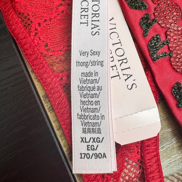 Victoria's Secret Shine Strap Lace Thong Panty Red - Picture 6 of 8